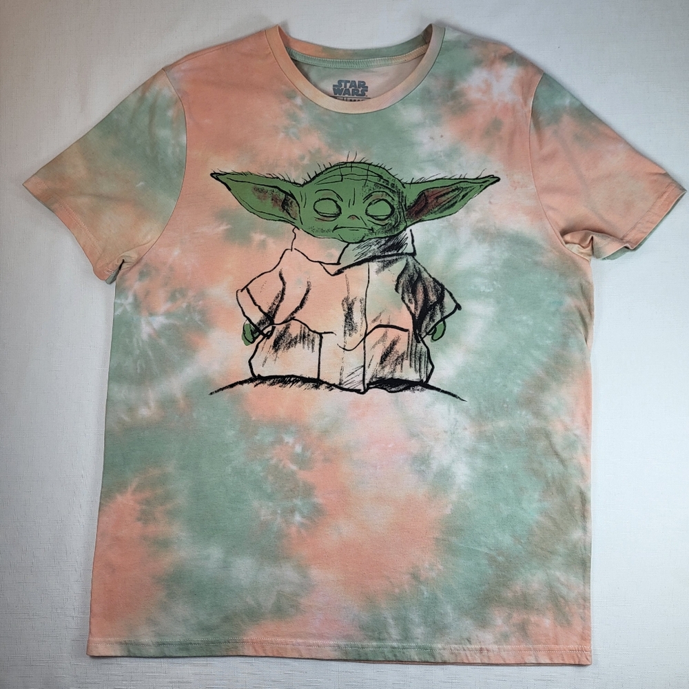 Star Wars Mad Engine T-SHIRT Mens Size XL Grogu Baby Yoda Green Peach Tie Dye